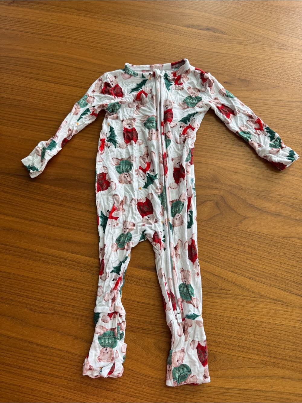 Posh Peanut Footed Pajama with Christmas Red and Green Bear Print